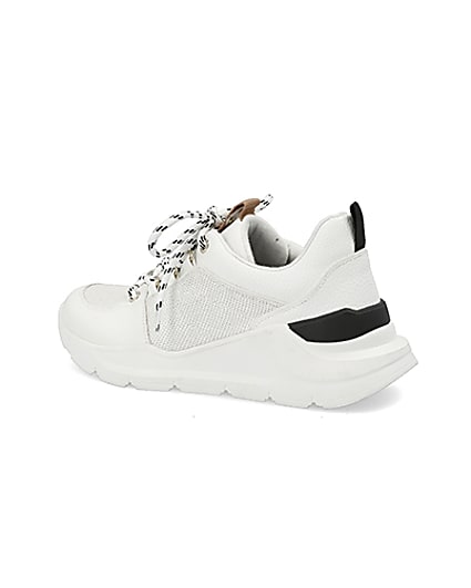 360 degree animation of product White lace up runner trainers frame-5