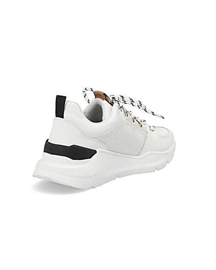 360 degree animation of product White lace up runner trainers frame-12