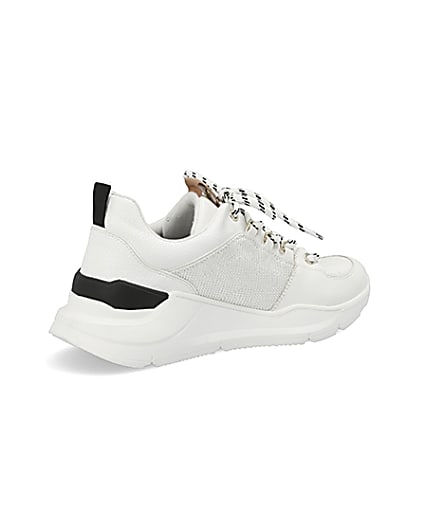360 degree animation of product White lace up runner trainers frame-13