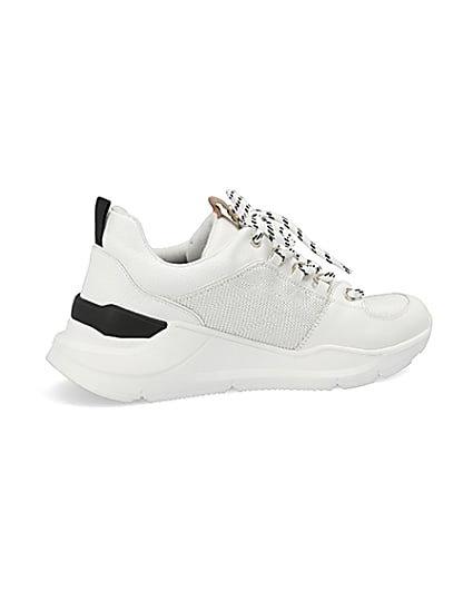 360 degree animation of product White lace up runner trainers frame-14