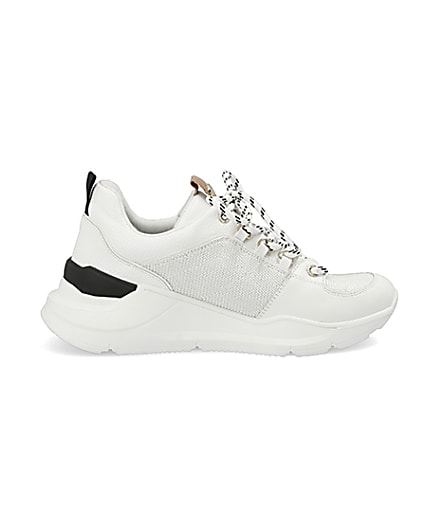360 degree animation of product White lace up runner trainers frame-15