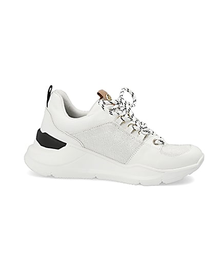 360 degree animation of product White lace up runner trainers frame-16