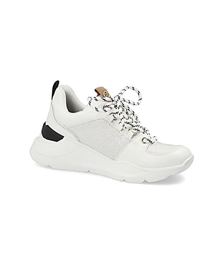 360 degree animation of product White lace up runner trainers frame-17