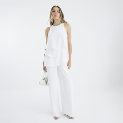 White Layered Wide Leg Jumpsuit