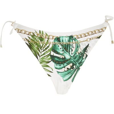 white and green leaf bathing suit