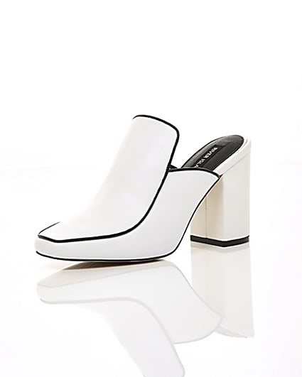 360 degree animation of product White leather closed toe mules frame-0