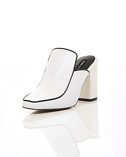360 degree animation of product White leather closed toe mules frame-1