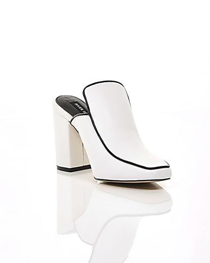 360 degree animation of product White leather closed toe mules frame-6