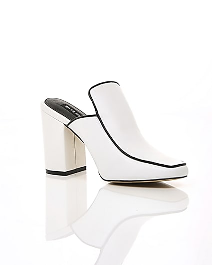 360 degree animation of product White leather closed toe mules frame-7