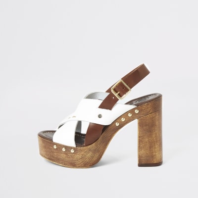 White leather cross over platform sandals | River Island