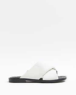 White leather cross over sandals
