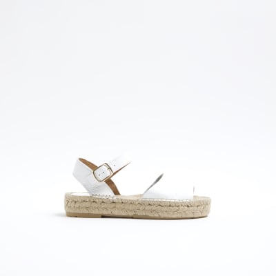White Leather Espadrille Flat Sandals River Island