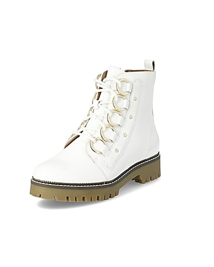 360 degree animation of product White leather eyelet lace-up wide fit boots frame-0