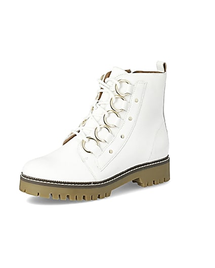 360 degree animation of product White leather eyelet lace-up wide fit boots frame-1