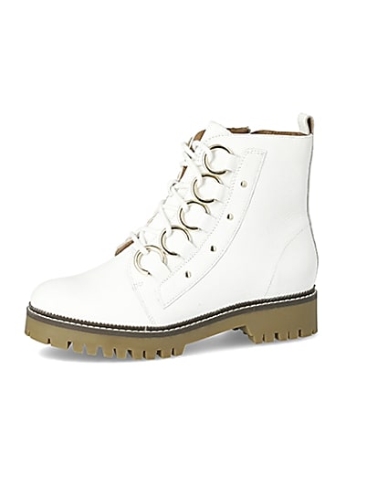 360 degree animation of product White leather eyelet lace-up wide fit boots frame-2