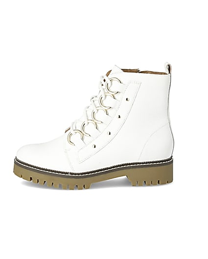 360 degree animation of product White leather eyelet lace-up wide fit boots frame-3