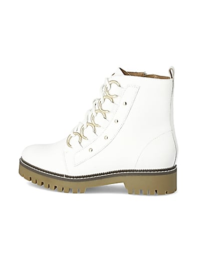360 degree animation of product White leather eyelet lace-up wide fit boots frame-4