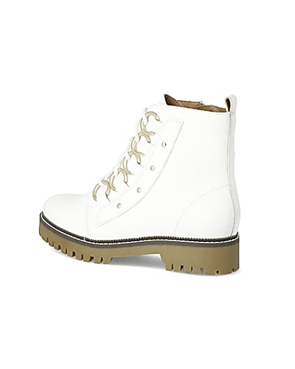 360 degree animation of product White leather eyelet lace-up wide fit boots frame-5