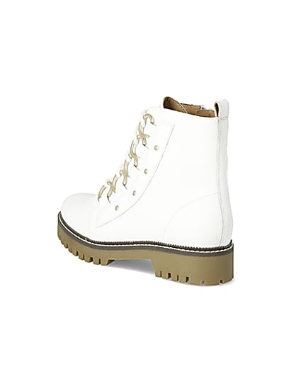 360 degree animation of product White leather eyelet lace-up wide fit boots frame-6