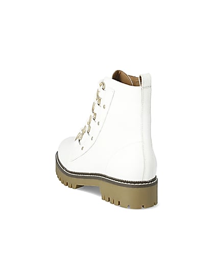 360 degree animation of product White leather eyelet lace-up wide fit boots frame-7
