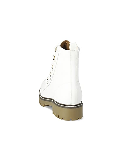 360 degree animation of product White leather eyelet lace-up wide fit boots frame-8