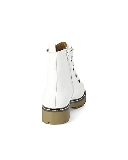 360 degree animation of product White leather eyelet lace-up wide fit boots frame-10