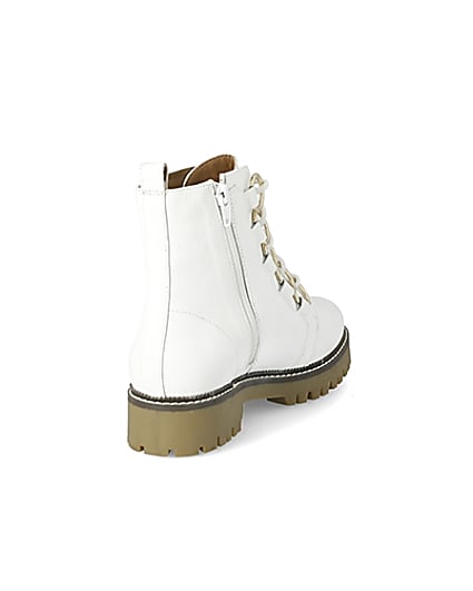 360 degree animation of product White leather eyelet lace-up wide fit boots frame-11