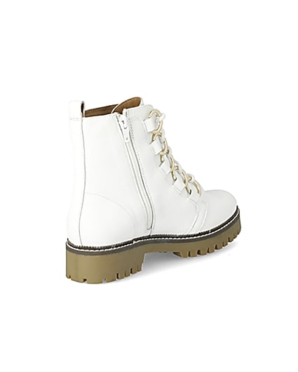 360 degree animation of product White leather eyelet lace-up wide fit boots frame-12
