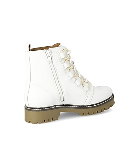 360 degree animation of product White leather eyelet lace-up wide fit boots frame-13