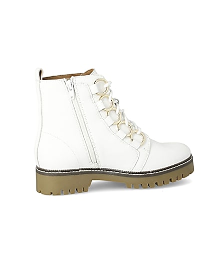 360 degree animation of product White leather eyelet lace-up wide fit boots frame-14