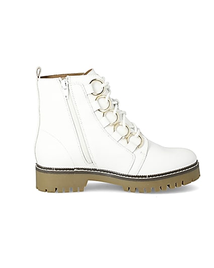 360 degree animation of product White leather eyelet lace-up wide fit boots frame-15