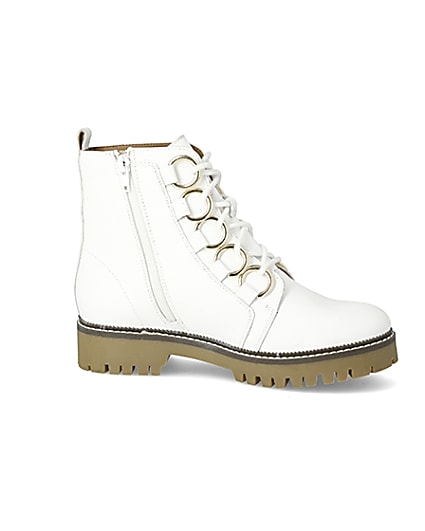 360 degree animation of product White leather eyelet lace-up wide fit boots frame-16
