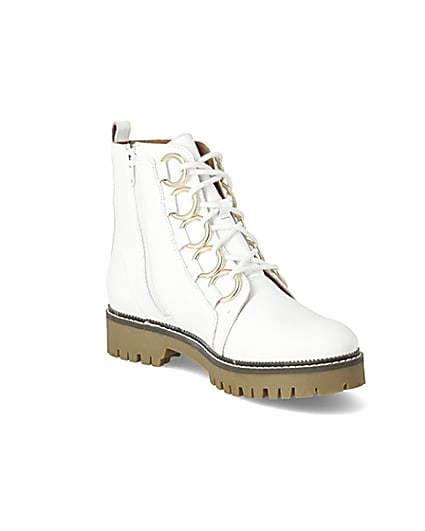360 degree animation of product White leather eyelet lace-up wide fit boots frame-18