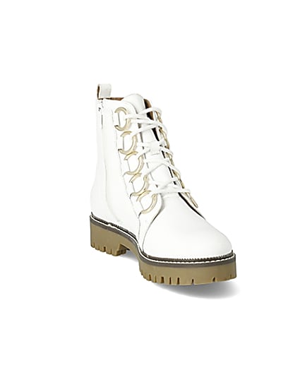 360 degree animation of product White leather eyelet lace-up wide fit boots frame-19