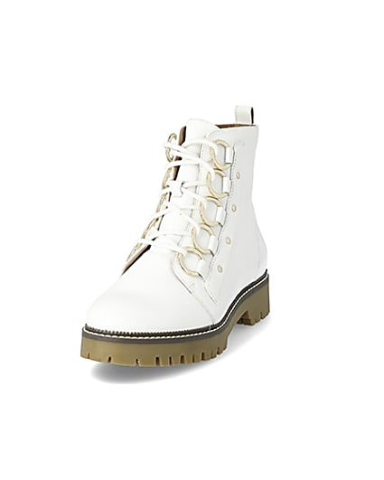 360 degree animation of product White leather eyelet lace-up wide fit boots frame-23
