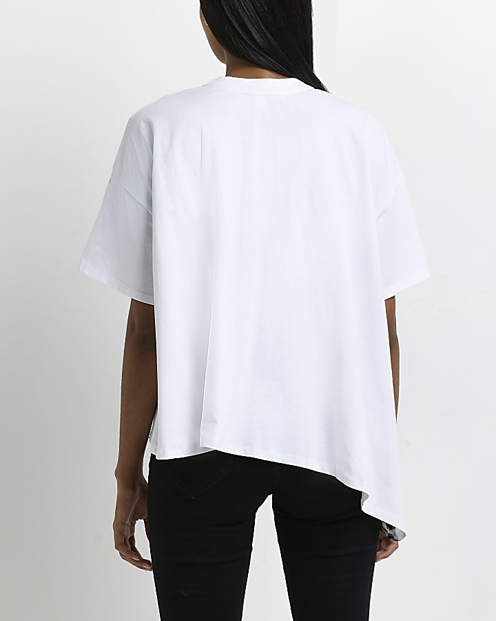 White leopard print asymmetric t-shirt