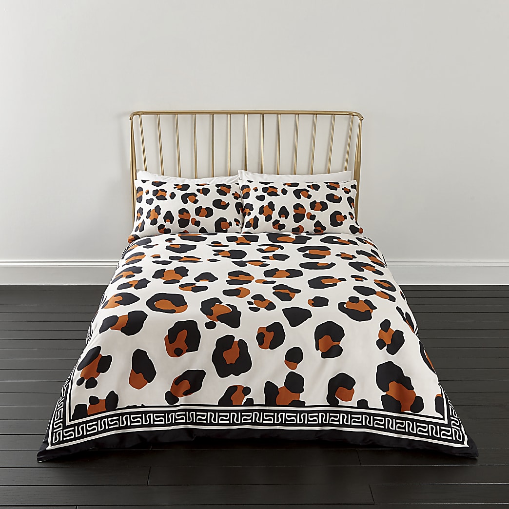 White Leopard Print Double Duvet Bed Set River Island
