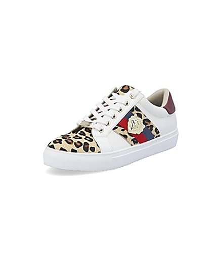 360 degree animation of product White leopard print lace-up trainers frame-0