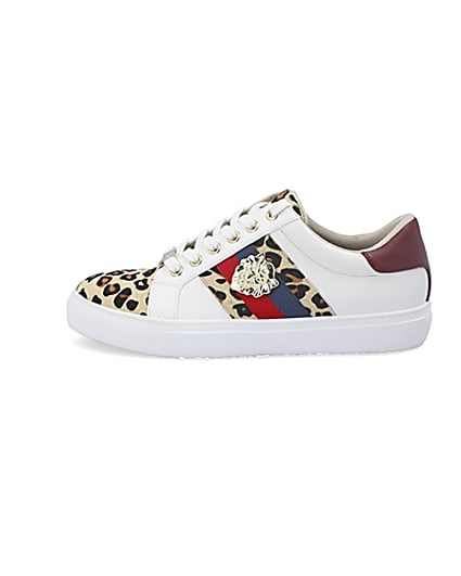 360 degree animation of product White leopard print lace-up trainers frame-3