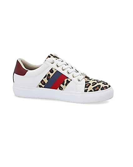 360 degree animation of product White leopard print lace-up trainers frame-16