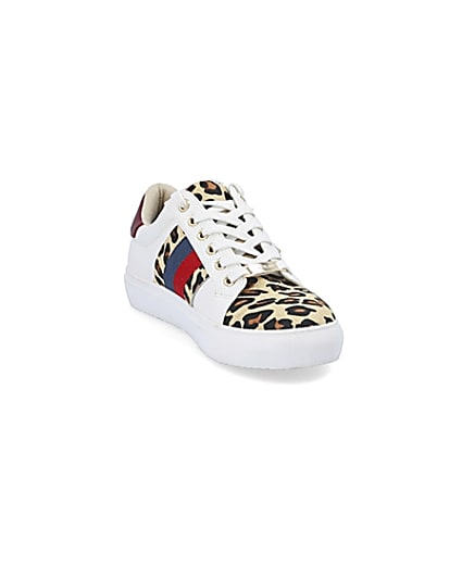 360 degree animation of product White leopard print lace-up trainers frame-19