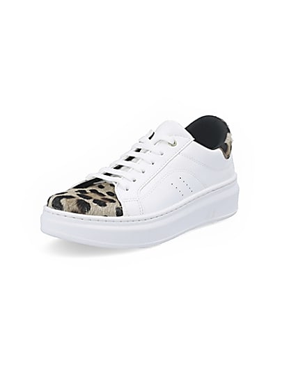 360 degree animation of product White leopard print lace-up trainers frame-0