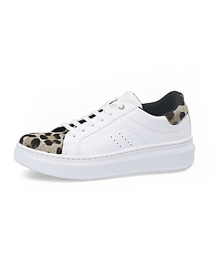 360 degree animation of product White leopard print lace-up trainers frame-2