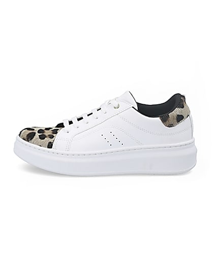 360 degree animation of product White leopard print lace-up trainers frame-3