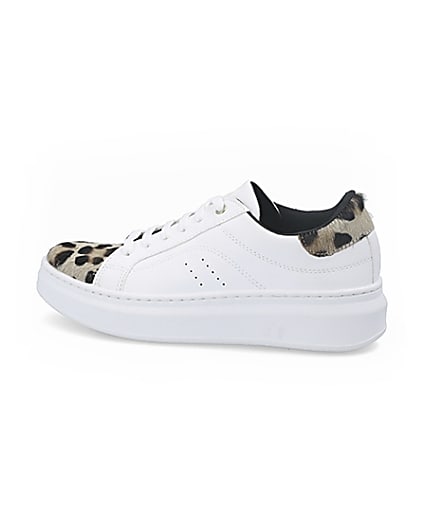 360 degree animation of product White leopard print lace-up trainers frame-4