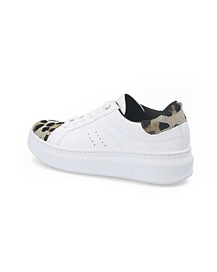 360 degree animation of product White leopard print lace-up trainers frame-5