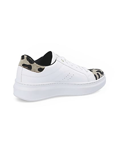 360 degree animation of product White leopard print lace-up trainers frame-13
