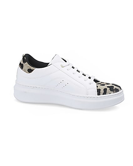 360 degree animation of product White leopard print lace-up trainers frame-16