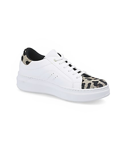 360 degree animation of product White leopard print lace-up trainers frame-17