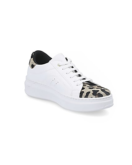 360 degree animation of product White leopard print lace-up trainers frame-18